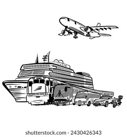 Vector Travel Transportations Line Art Style Design