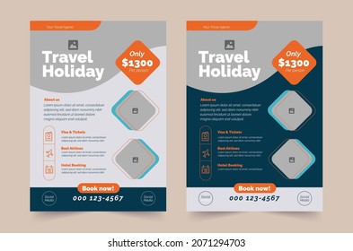 Vector travel tri-fold brochure flyer Template in paper style for design of flyers, booklets, leaflets. 