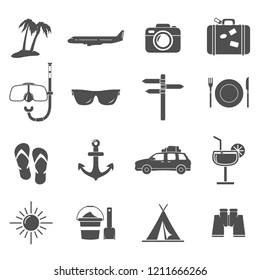 Vector Travel Vacation Icon set Illustration silhouette.