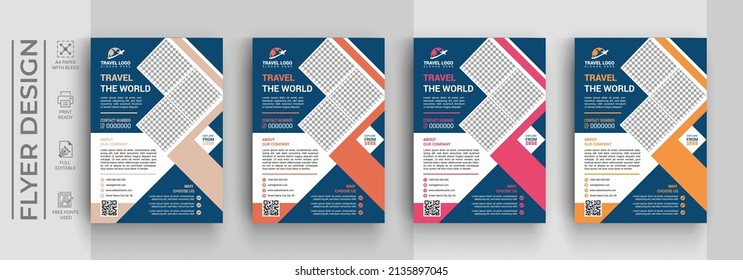 Vector Travel world brochure, flyer, cover modern layout, annual report, poster, flyer in A4 with colorful triangles, geometric shapes for tech, science, market with light background