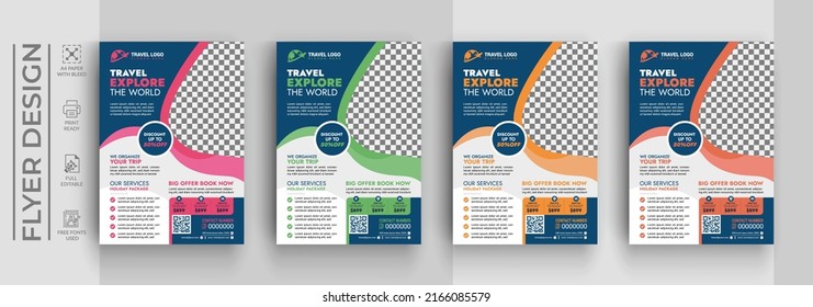 Vector Travel world brochure, flyer, cover modern layout, annual report, poster, flyer in A4 with colorful triangles, geometric shapes for tech, science, market with light background