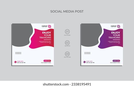 vector traveling social media post design. holiday travel, traveling social media post or web banner template design. tourism business marketing poster.