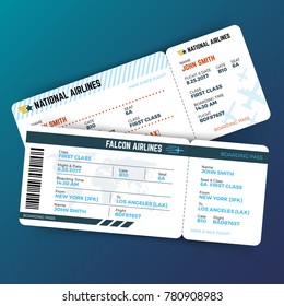 Vector travelling concept with airline boarding pass tickets. Ticket travel to airplane illustration