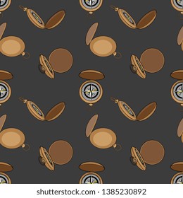 Vector Travelling Sailing Metal Compass Seamless Pattern