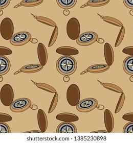 Vector Travelling Sailing Metal Compass Seamless Pattern