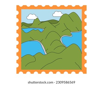 Vector travelling stickers. Travelling stamps with famous landmarks of the world. Padar Island stamp with white background. Labuan Bajo Indonesia famous landmark stamp sticker.