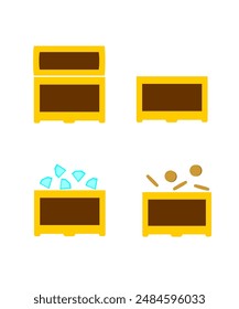 vector treasure box, containing diamonds, gold coins