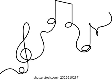 Vector Treble Clef. Outline vector linear drawing on a transparent background. The emotion of love for music. Music fills life with colors, inspires, and heals.