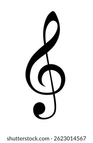 Vector treble cleft symbol - sheet music element, icon isolated on white background