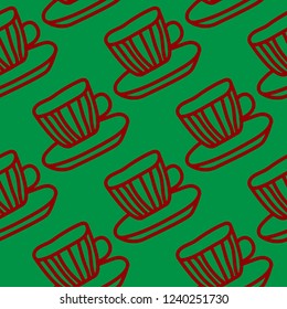 Vector TRed and green tea cups seamless pattern design. Perfect for invitations, gift wrapping and scrap booking projects and restaurant or cafe designs