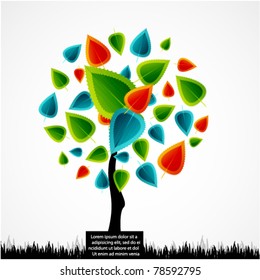 Vector tree abstract background made of color leaves
