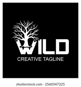 Vector tree animation and WILD text, eco-friendly peoduk logo design.