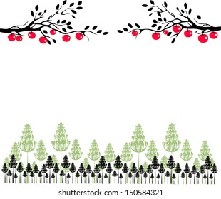vector tree and apples on tree branch