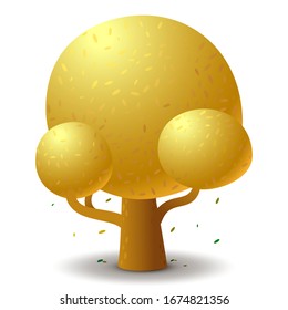 Vector tree in autumn season. Game UI flat. Template for logo design, decorating clothes, build 2D games or postcards. Isolated stock illustration on white background.