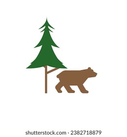 vector tree and bear white background