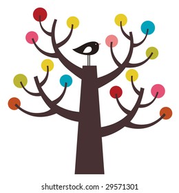 vector tree and bird