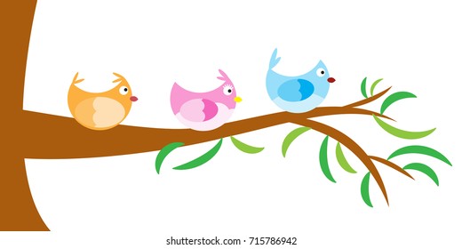 vector tree with bird, kids and colourful theme ,vector
