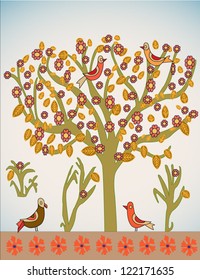Vector tree with birds