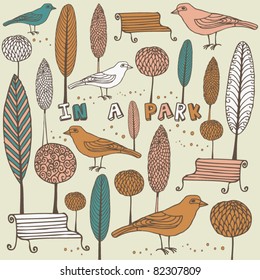 vector with tree and birds