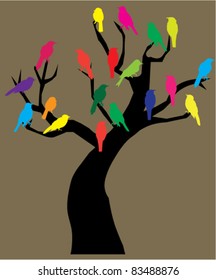 vector tree with birds