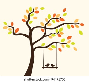 Vector tree with birds