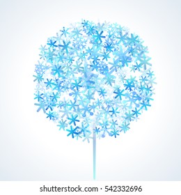Vector tree from blue snowflakes on white background