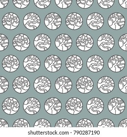 Vector tree branch in circle shape seamless pattern