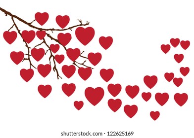 vector tree branch with red hearts