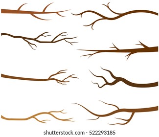 Vector tree branch silhouettes without leaves, Stylized bare branches