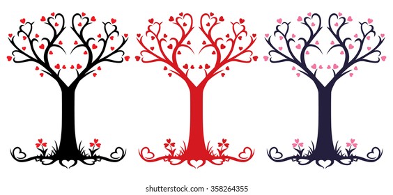 A vector tree with branches and leaves in the shape of heart. Available in 3 different colors. Great for Valentines Day, weddings, nature and tree lovers, greeting cards, etc.