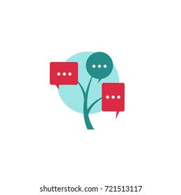 Vector tree with bubbles messages. Logo, icon, psychology, chat, discussions, networking.