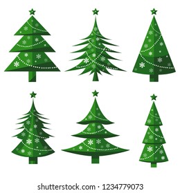 Vector tree christmas green, traditional symbol to new year illustration.Green christmas tree set isolated on white.