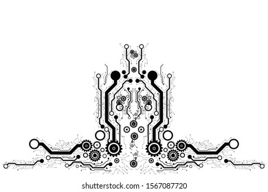 Vector tree circuit board with machinery on white background for technology pattern  background