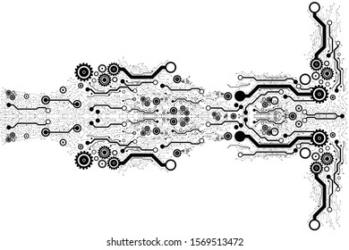 Vector tree circuit board with machinery on white background for technology pattern  background