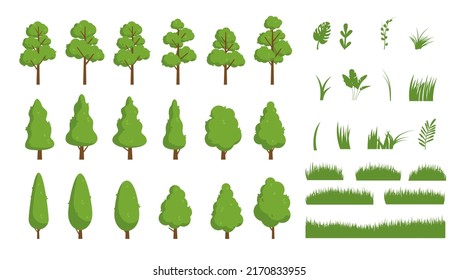 Vector tree collection - Set of flat design green cartoon trees on white background