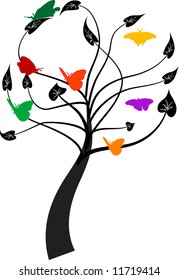 Vector tree with colored butterflies
