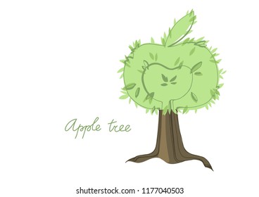 Vector tree concept. Apple tree with leaves that looks like an apple. Vector tree with text. Isolated vector illustration