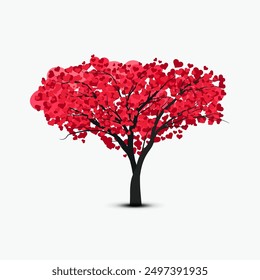 Vector tree for design elements with the concept of greening, preserving nature, International Day of Forests. Vector illustration of a tree with love-shaped leaves. Plant