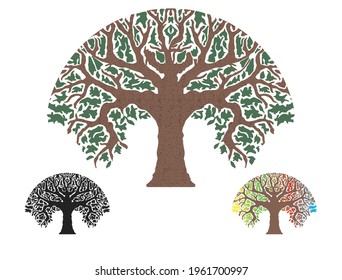 The vector of the tree is designed in such a way by the bark texture that looks like a realistic tree. There is a silhouette tree and a gradient colored leaf vector tree also.