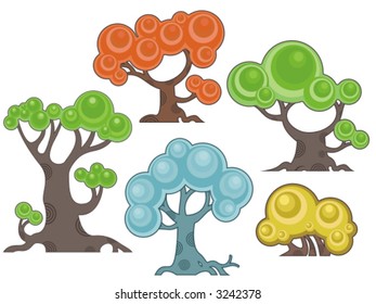 Vector tree designs in a cartoon style. Check my portfolio for more of this series as well as thousands of other great vector items.