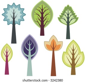 Vector tree designs in a single style. Check my portfolio for more of this series as well as thousands of other great vector items.