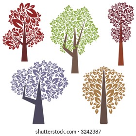 Vector tree designs in a single style. Check my portfolio for more of this series as well as thousands of other great vector items.