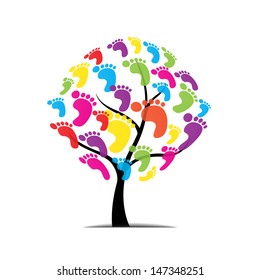 vector tree, foot, paw, print isolated on white background