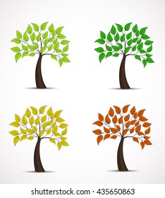 Vector tree in four colors, decorative tree with leaves