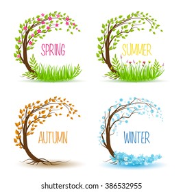 Vector tree in four seasons - spring, summer, autumn, winter