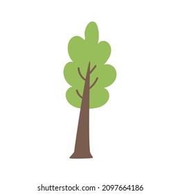 Vector tree with green branches hand drawn naive art