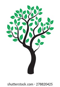 Vector tree with green leafs. 