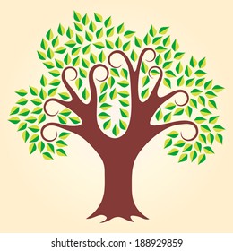 Vector tree with green leaves on a beige background