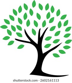 vector tree with green leaves, simple nature tree logo with green leaves