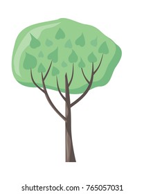 Vector tree with green leaves. Green stylish plant isolated on white. Cartoon style tree. Editable element for your design. Floral concept. Part of series of different trees. Vector illustration.